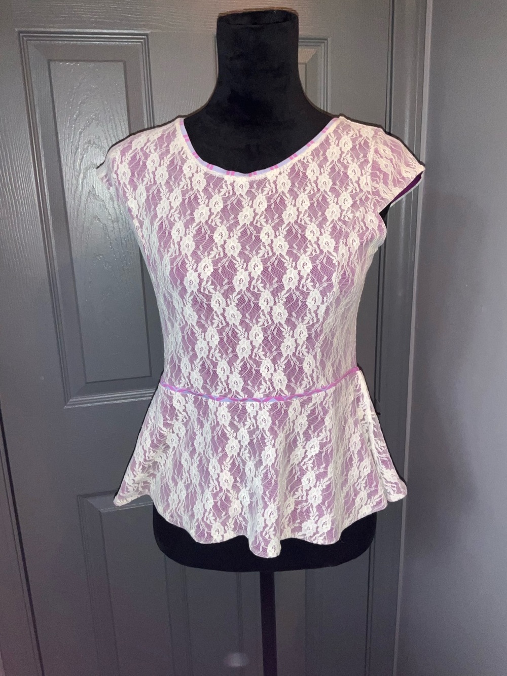 Matilda Jane S magenta w/cream, overlay peplum top